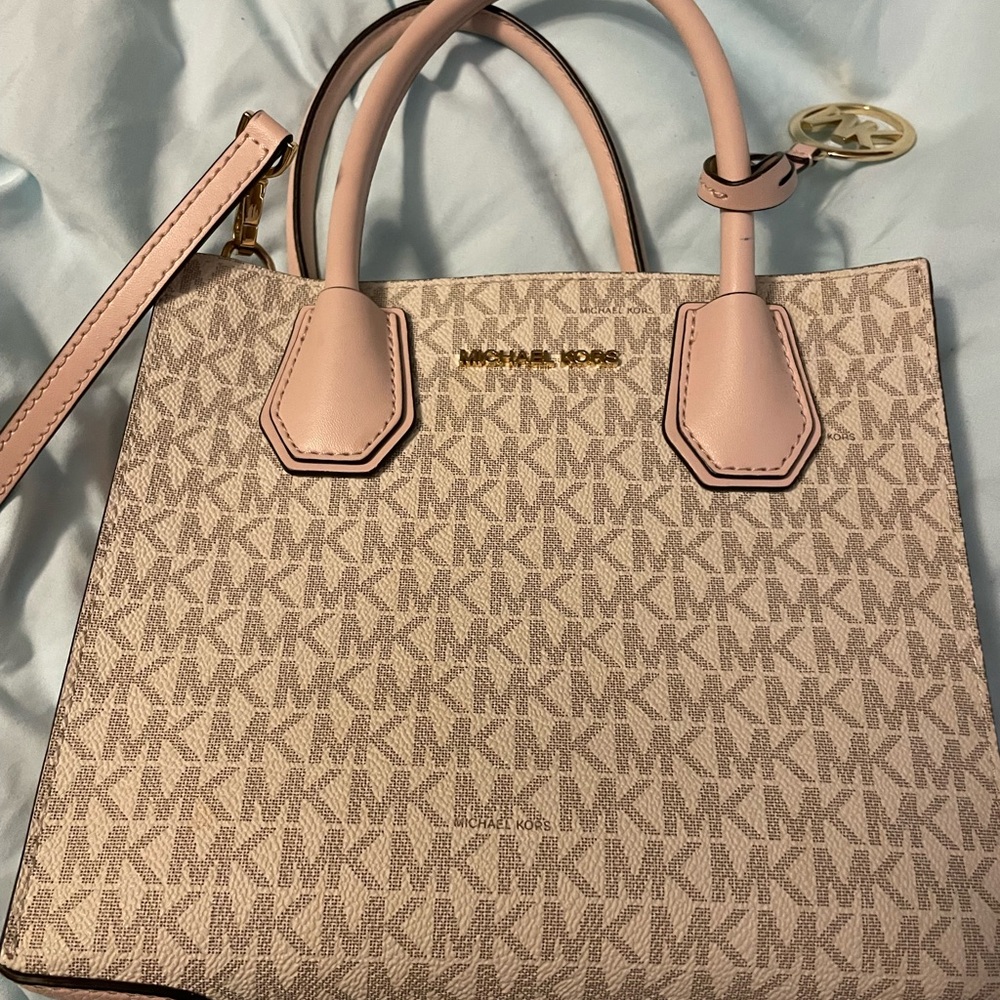 Michael Kors Pink and Cream Satchel with Gold-tone Accents